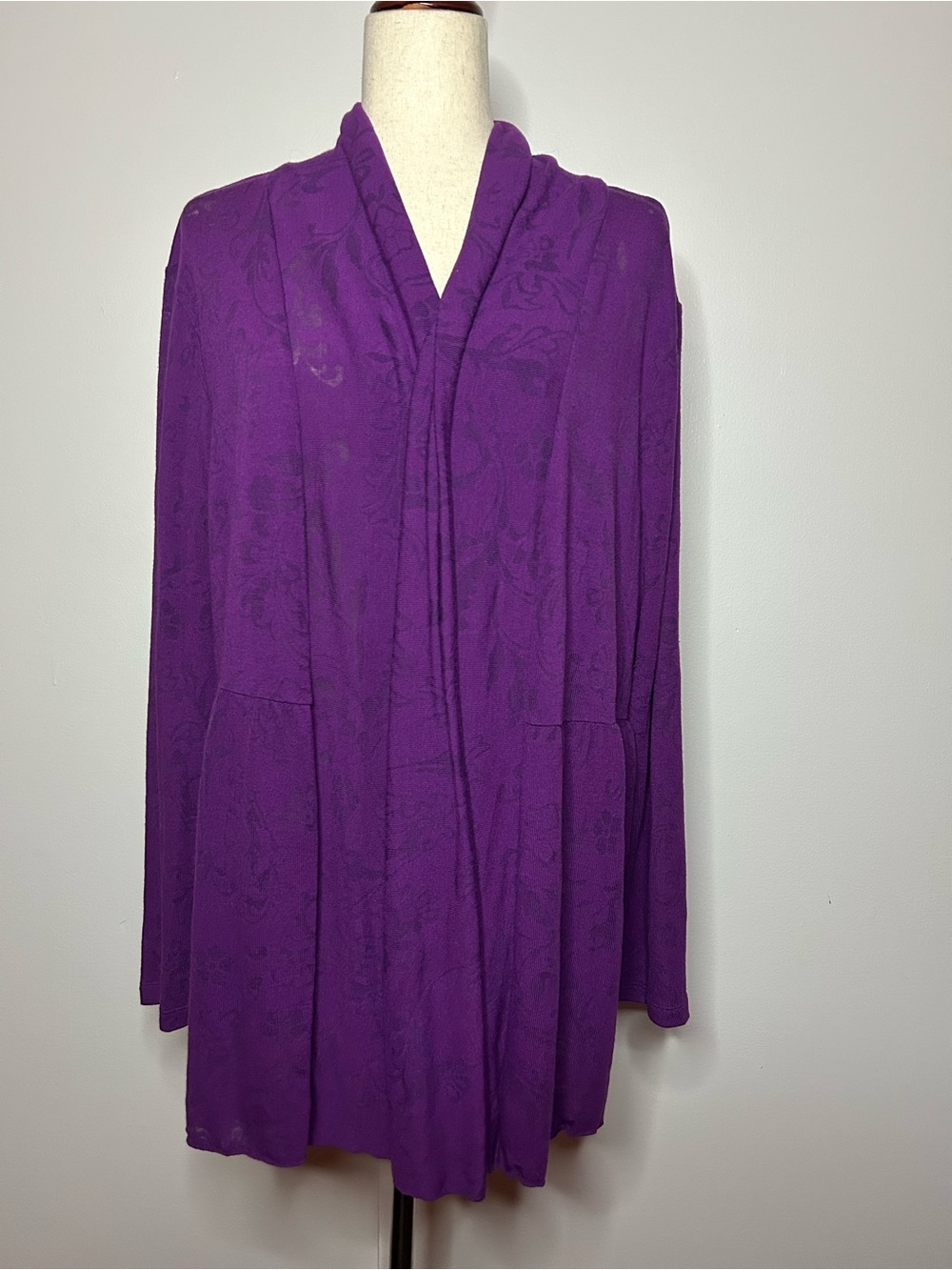 LIZ CLAIBORNE Purple Floral Lace Long Sleeve Ruffled Skirt Open Front Cardigan